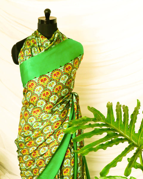 Pure Handloom Parakeet Green Gaji Silk Saree