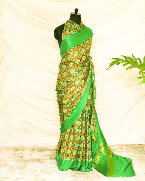 Pure Handloom Parakeet Green Gaji Silk Saree