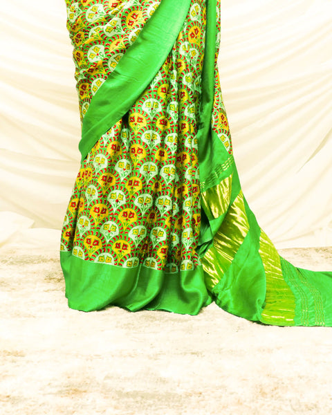 Pure Handloom Parakeet Green Gaji Silk Saree