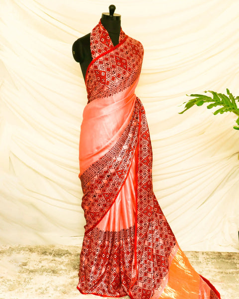 Pure Handloom Peach Gaji Silk Saree