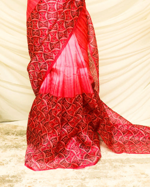 Pure Handloom Peach Organza Silk Saree