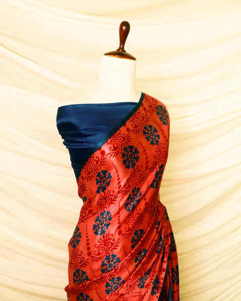 Pure Handloom Reddish Blue Gaji Silk Saree
