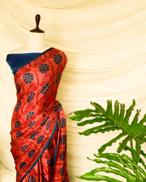 Pure Handloom Reddish Blue Gaji Silk Saree