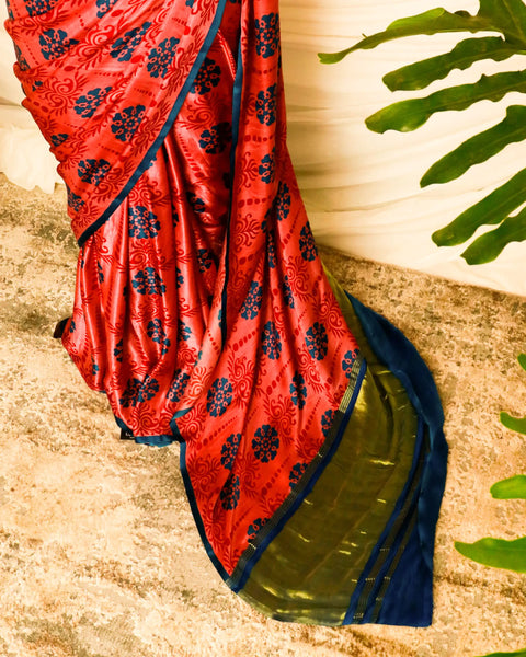Pure Handloom Reddish Blue Gaji Silk Saree