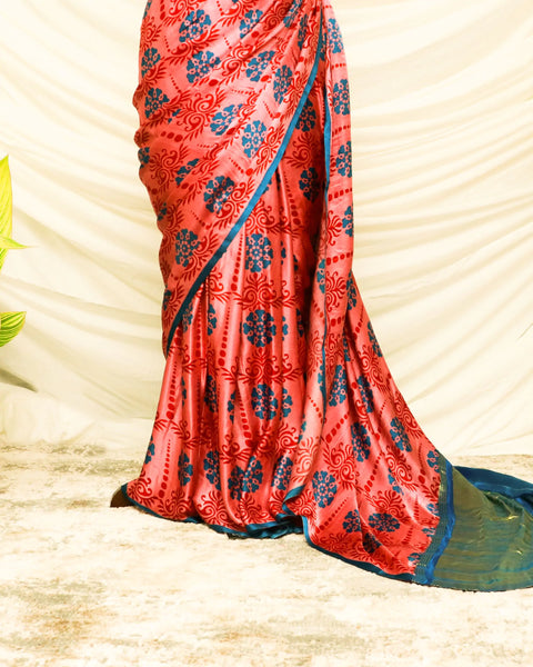 Pure Handloom Reddish Blue Gaji Silk Saree