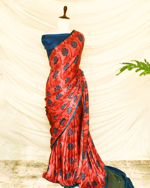 Pure Handloom Reddish Blue Gaji Silk Saree