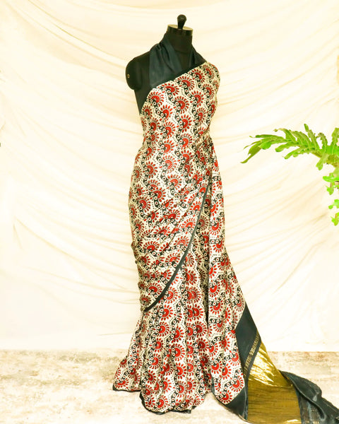 Pure Handloom Sandal with Green Gaji Silk Saree