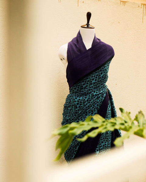 Pure Handloom Sky Blue with Violet Linen Saree
