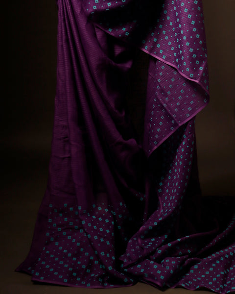 Purple Kota Cotton Sarees, printing details