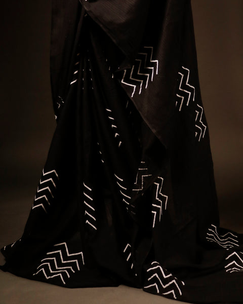  black Kota cotton sarees, printing details