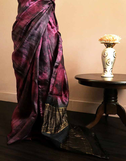 Pure Handloom Tie and Dyed  Line Tussar Silk Saree
