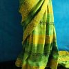 Pure Hand Block Pigment Printed olive green Linen Saree