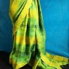Pure Hand Block Pigment Printed olive green Linen Saree