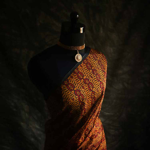 Pure Apricot and Black Handloom Organza Silk Saree