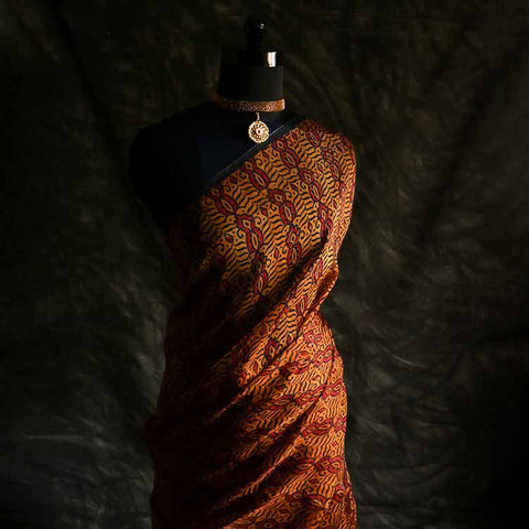 Pure Apricot and Black Handloom Organza Silk Saree