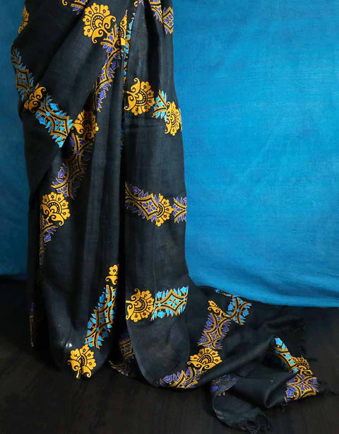 Pure Hand Block Printed Linen Saree