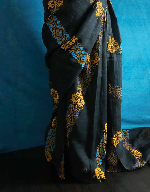 Pure Hand Block Printed Linen Saree