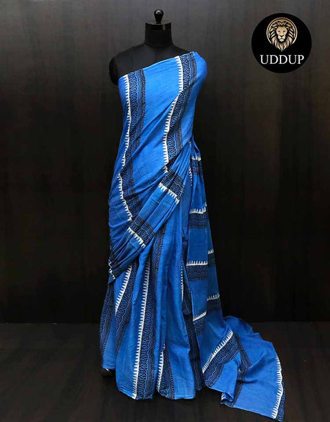Blue Borderless Mul Cotton Saree & Affordable Cotton Sarees