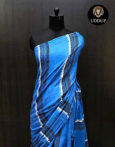 Blue Borderless Mul Cotton Saree & Affordable Cotton Sarees