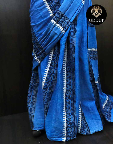 Blue Borderless Mul Cotton Saree & Affordable Cotton Sarees