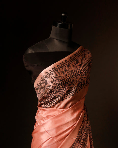Ethereal Peach Blossom colour Fancy Saree, Top side close up