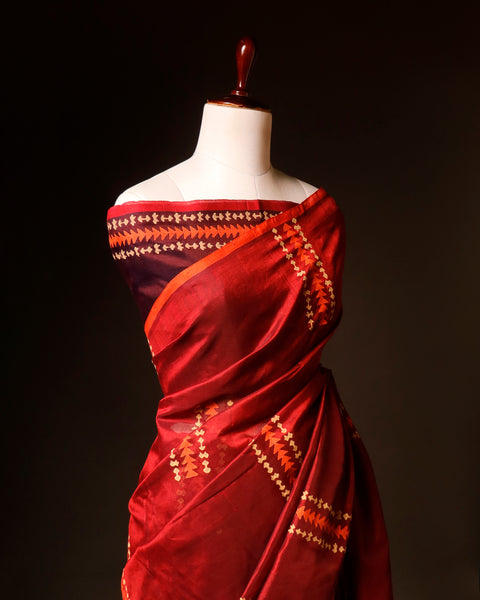 Pure Red Silk Cotton Saree