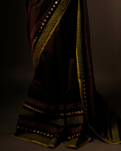 Dark brown color Silk Cotton Saree