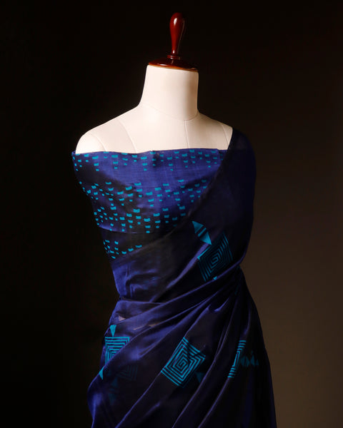Midnight Elegance Ink Blue Handloom Silk Cotton Saree