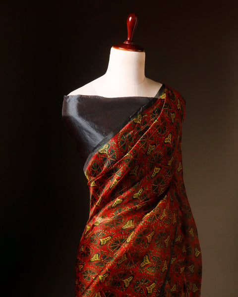 Earthy Elegance Brown Printed Pure Organza Silk Saree