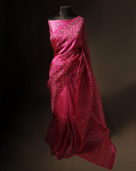 Whispering Petals Baby Pink Pure Organza Silk Saree