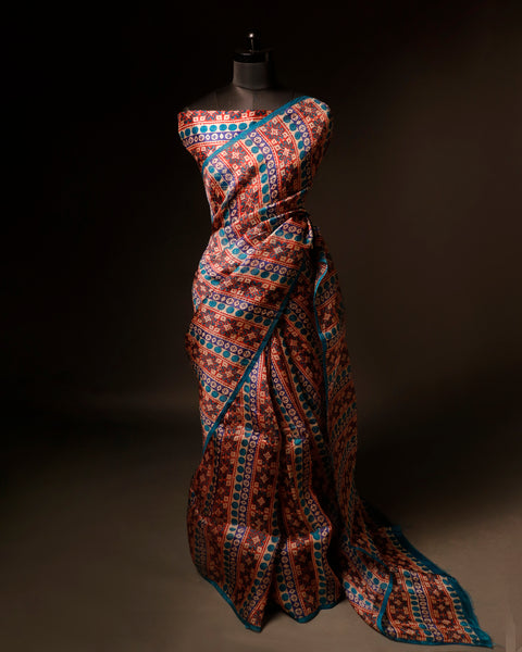 Pure Handloom Brown with blue Organza Silk Saree