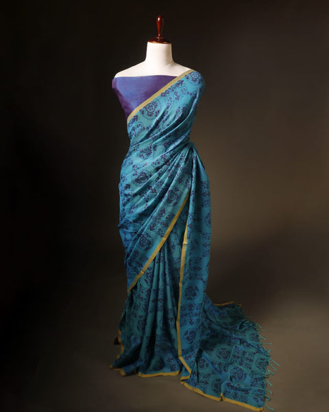 Breeze Pure Blue Soft and Light Handloom Silk Cotton Saree