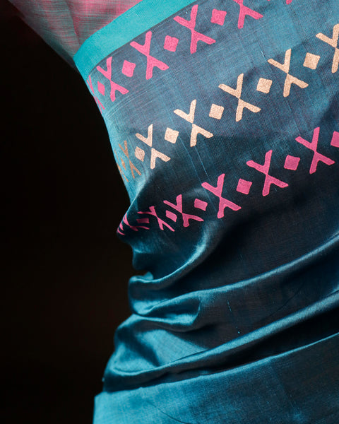 Pure Blue and pink color Silk Cotton Saree