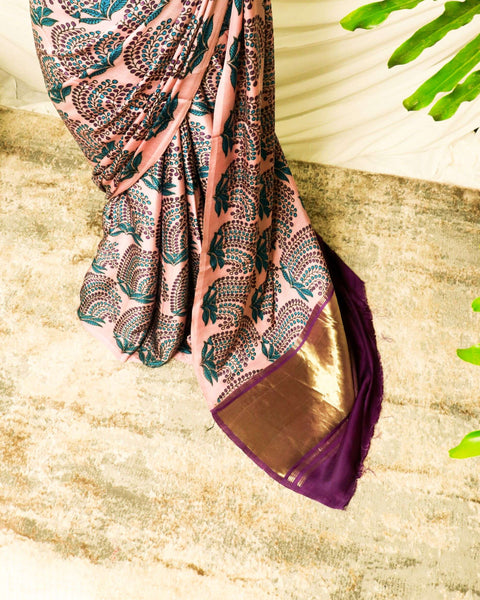 Pure Handloom Peach Modal Silk Saree