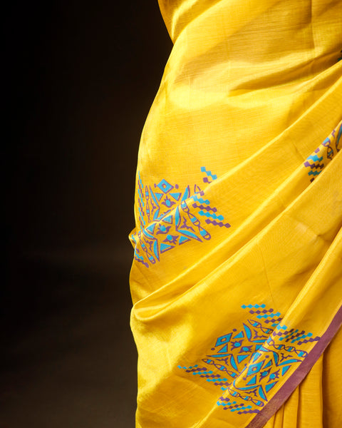 Pure Yellow Silk Cotton Saree