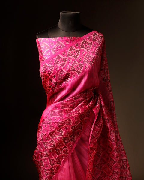 Whispering Petals Baby Pink Pure Organza Silk Saree