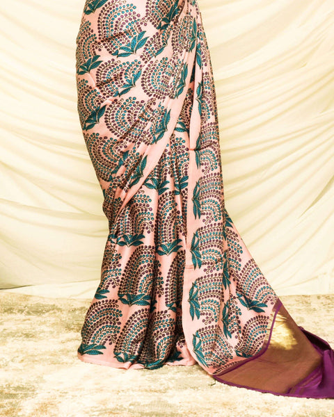 Pure Handloom Peach Modal Silk Saree