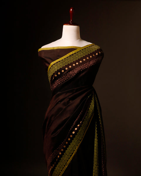 Dark brown color Silk Cotton Saree