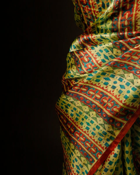 Mint Mirage Light Green Striped Pure Organza Silk Saree