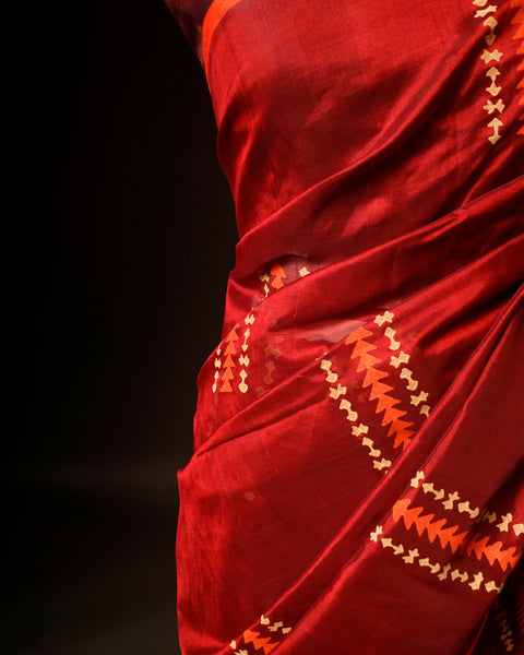Pure Red Silk Cotton Saree