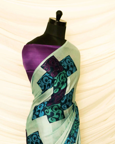 Pure Hand-Printed light Pista green Modal Silk Saree
