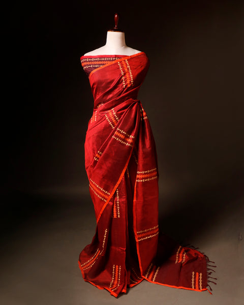 Pure Red Silk Cotton Saree