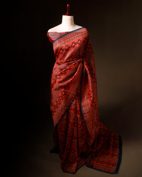 Mystic Mocha Maroon and Black Printed Pure Organza Silk Saree