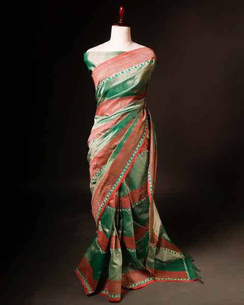 Light Green and orange Color Silk Cotton Saree
