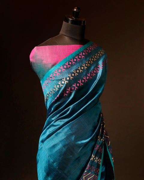 Pure Blue and pink color Silk Cotton Saree
