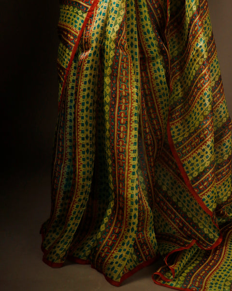 Mint Mirage Light Green Striped Pure Organza Silk Saree