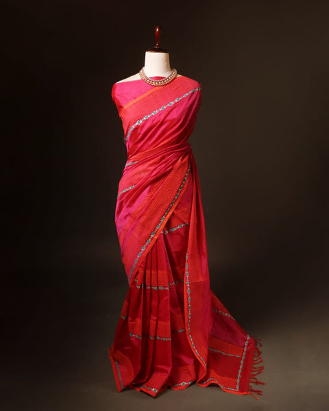 Pinkish Red Silk Cotton Saree