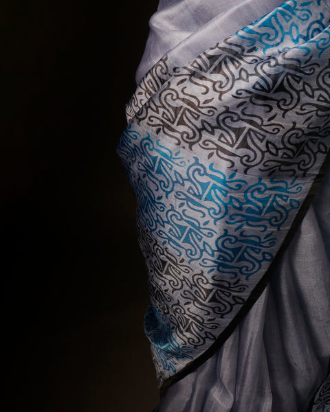 Silver Mist Grey Pure Organza Silk Saree