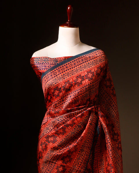 Mystic Mocha Maroon and Black Printed Pure Organza Silk Saree