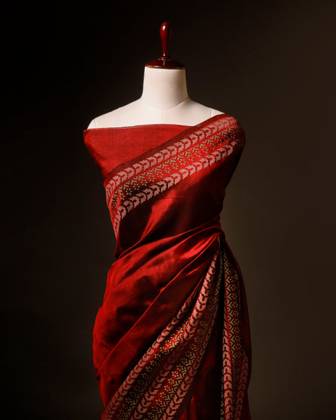 Maroon Handloom Silk Cotton Saree